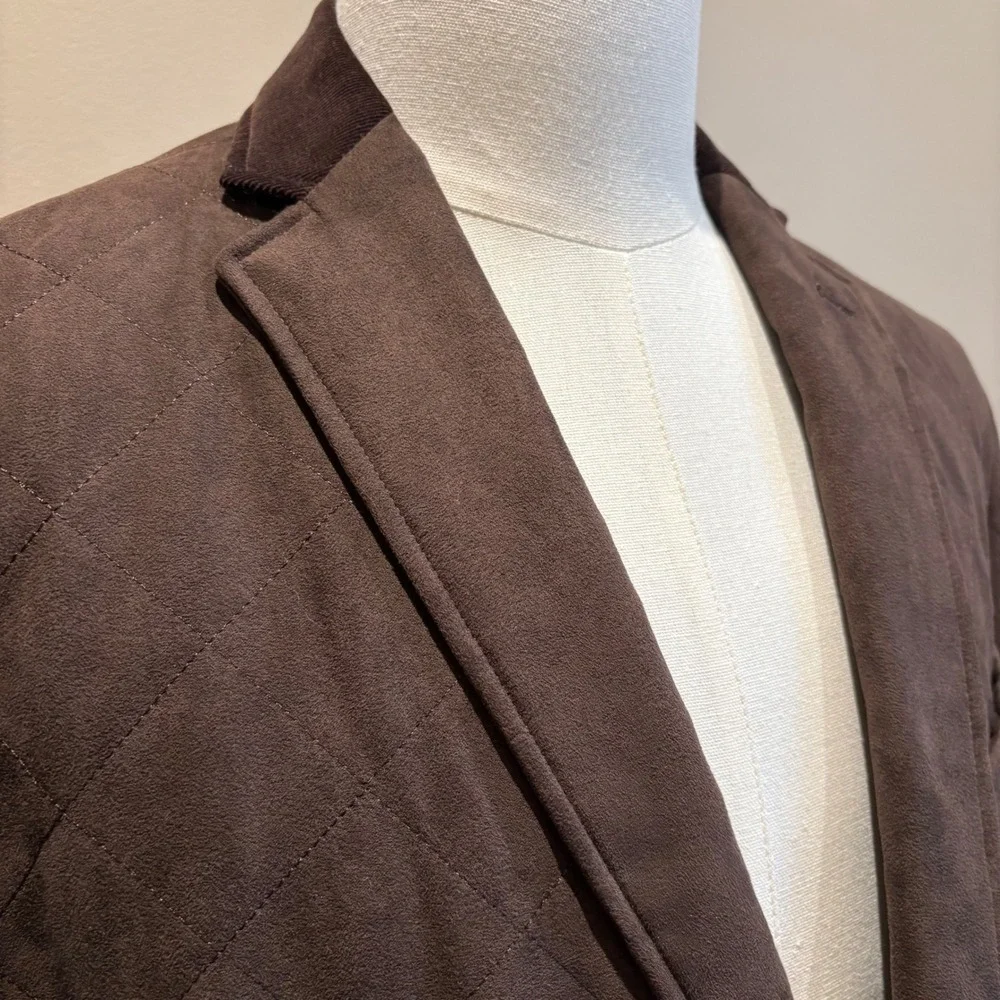 Ralph Lauren Quilted Blazer 42L Brown Diamond Quilt Paisley Lined Elbow Patch